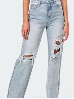 Edikted Light Blue Distressed Boyfriend Jeans